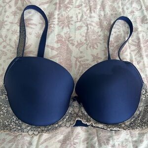 Elegant Navy Blue Lace Trim Bra dream angels 34D